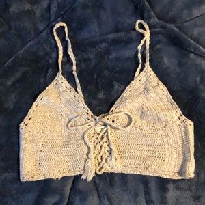 American Eagle cropped croche boho top